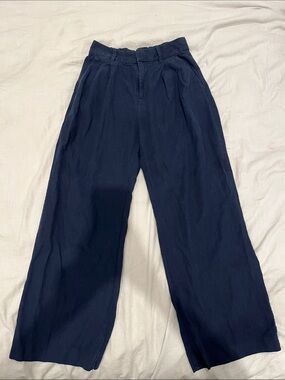 GAP 365 High Rise Linen Blend Trouser - Navy Wide-Leg 00